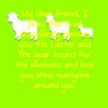 Yellow text with a green background and sheep.